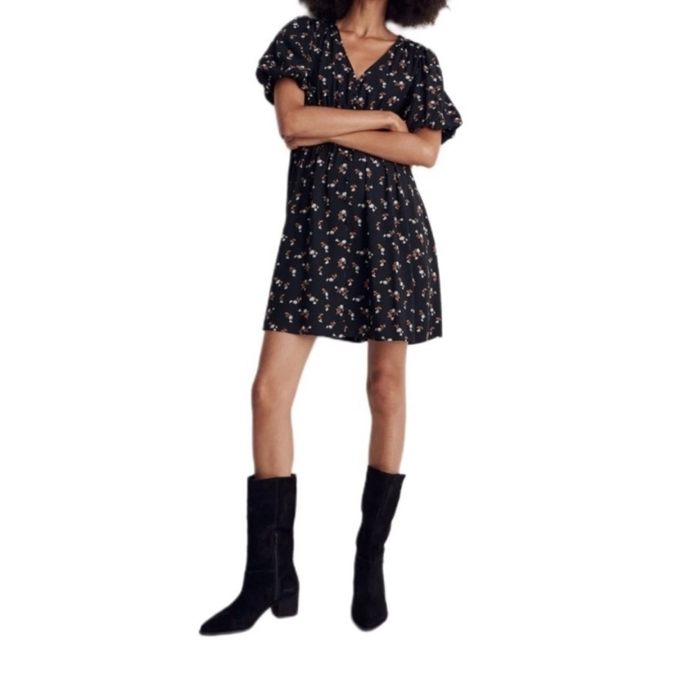 Madewell Black Floral Mini Dress